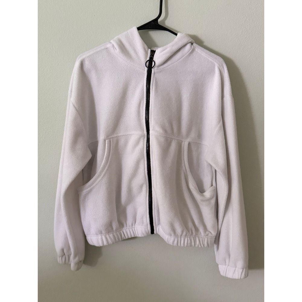 No Boundaries Women's White Fleece Full Zip Hoodie Size Large 11-13 NO FLAWS